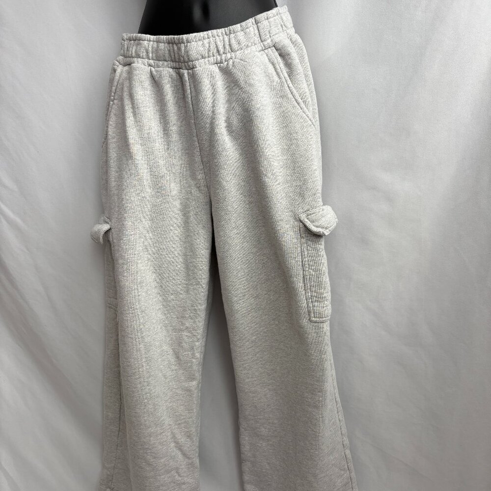 MATE the Label Organic Fleece Wide Leg Cargo Pants Grey Size M Casual Classic